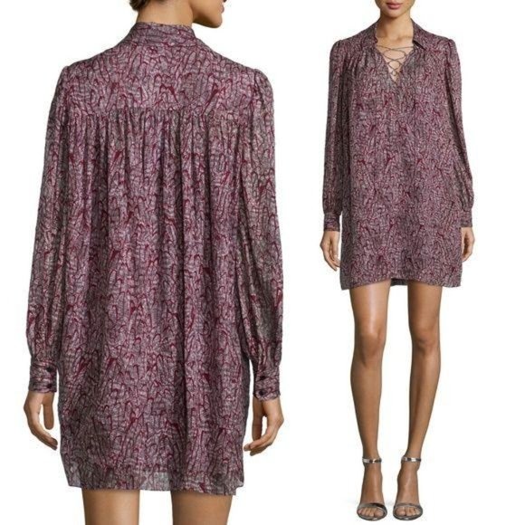 Rebecca Minkoff Silk Long Sleeve Caged Lace Up Tun - Picture 5 of 5